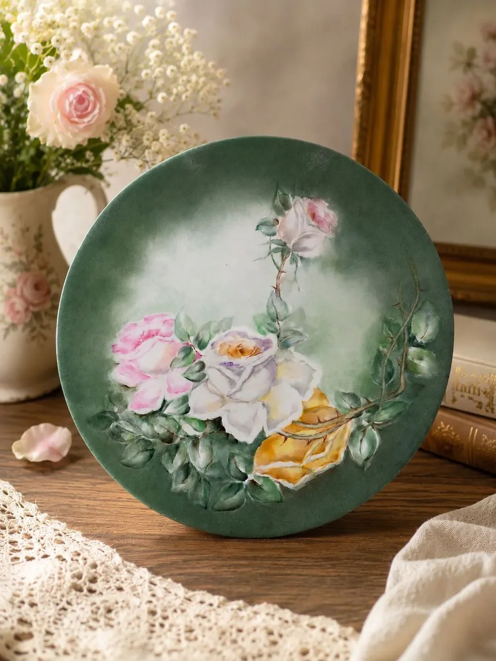 French Hand Painted Porcelain Plate Roses Floral Signed J.P. Limoges Style 9